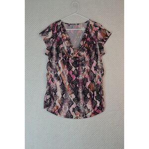 Jennifer Lopez Women's 1X Pink Rouched Neck Flutter Sleeve Stretchy Blouse